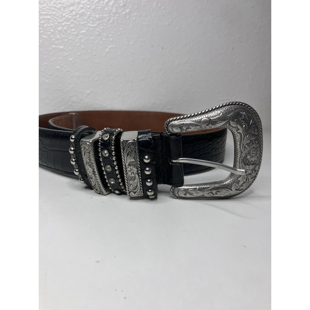 Women's Black Leather Nocona Western Belt Embellished Medium Cowgirl Bling